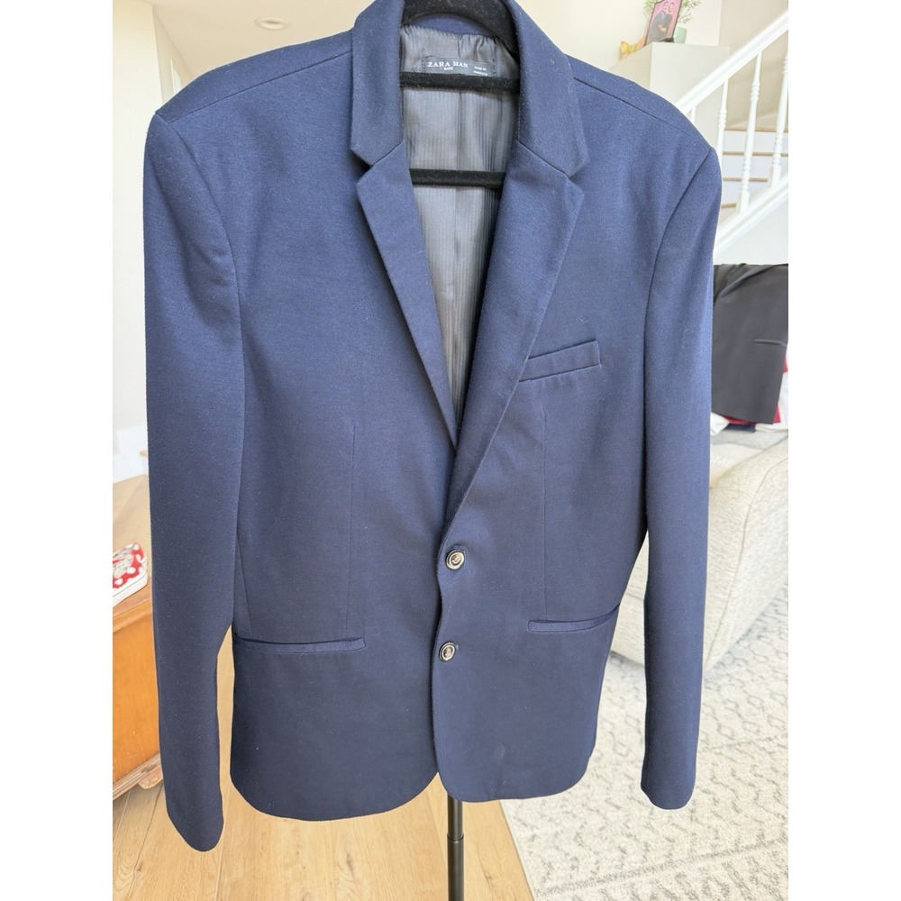 Zara Man Basic Blazer Mens XL Navy Blue 2 Button Sport Coat Jacket Morocco